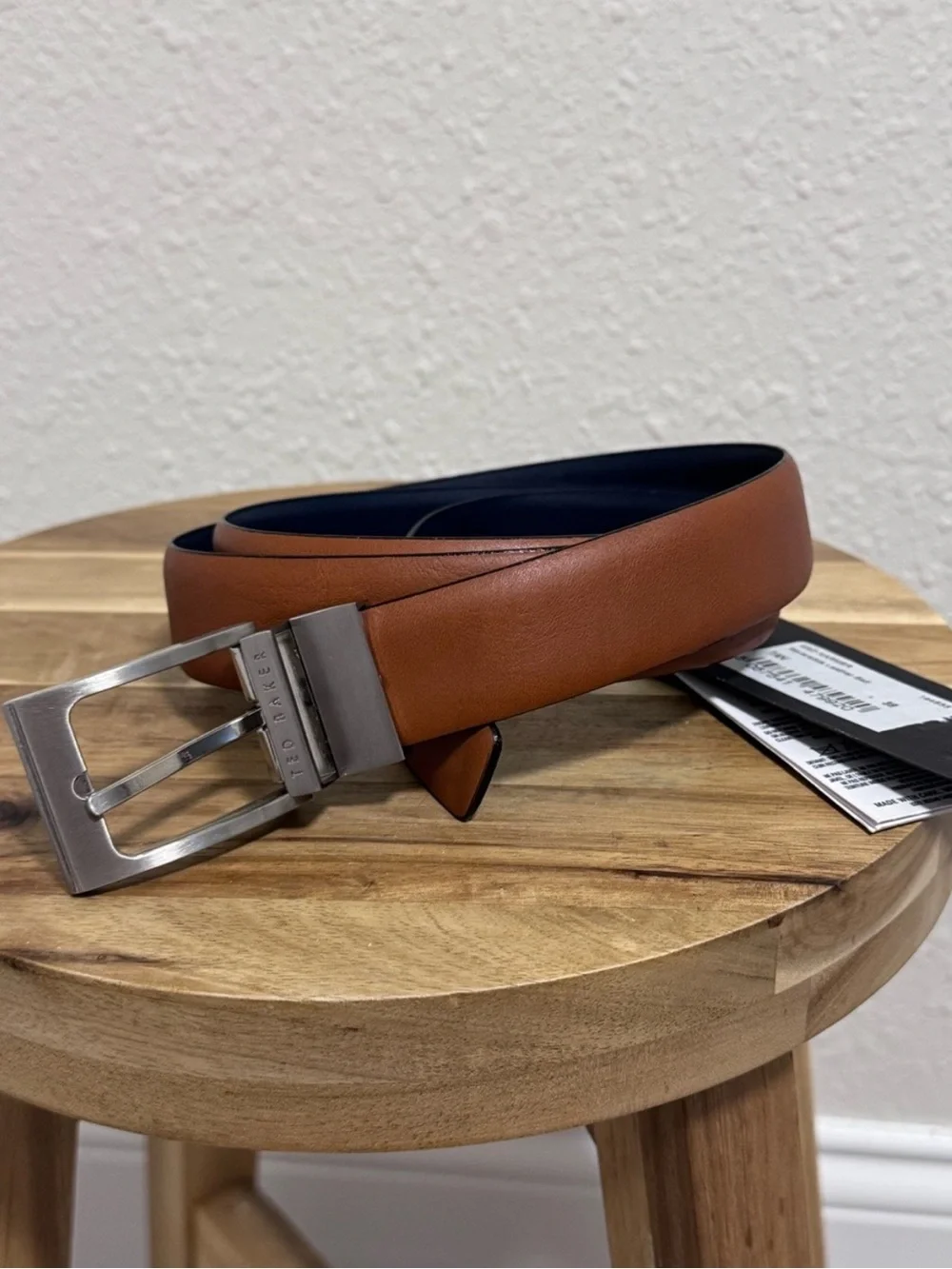 New Ted Baker London Leather Belt – Reversible Cognac Tan & Dark Navy Blue
